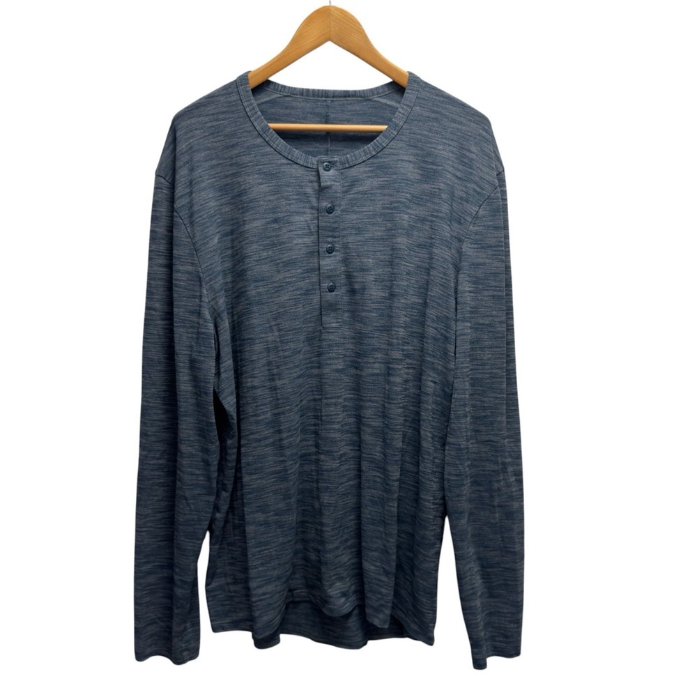 Lululemon Men's Size XL Pulse Slub Rulu Heather Blue Long Sleeve Henley T-Shirt